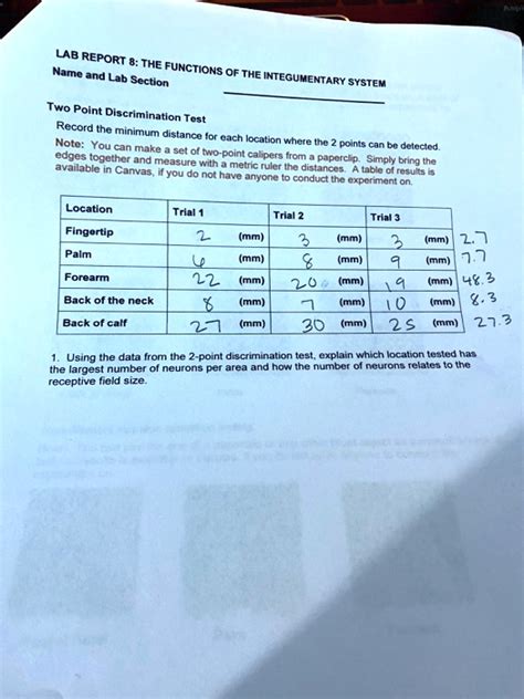 Solved Name And Lab Section Two Point Discrimination Test To Conduct