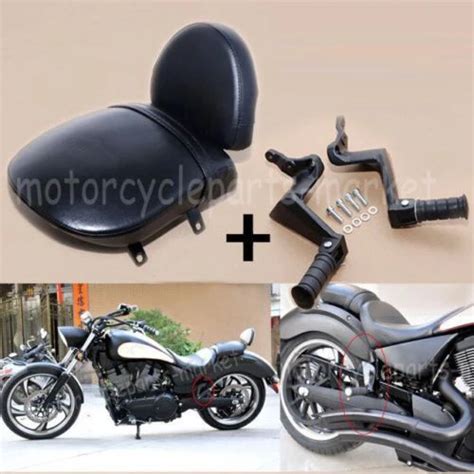 Black Motorcycle Passenger Pillion Seat Backrest Sissy Foot Pegs For