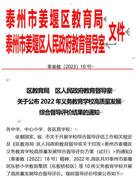 喜报！东桥小学东板桥校区区综合督导评估再获优秀！活动合作义务教育