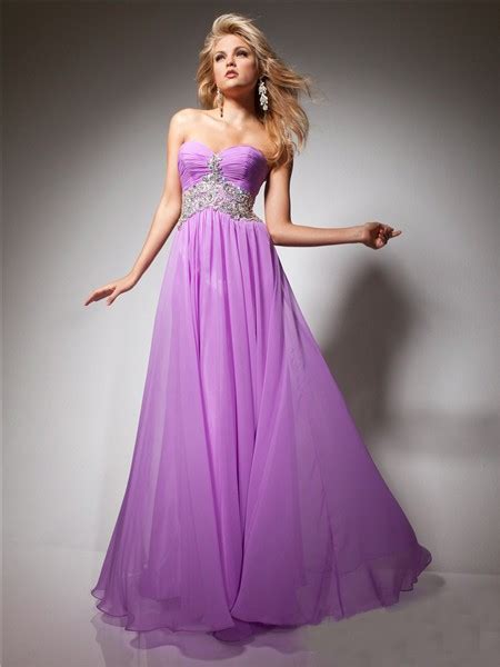 A Line Princess Sweetheart Long Purple Lilac Flowy Chiffon Prom Dress With Beading