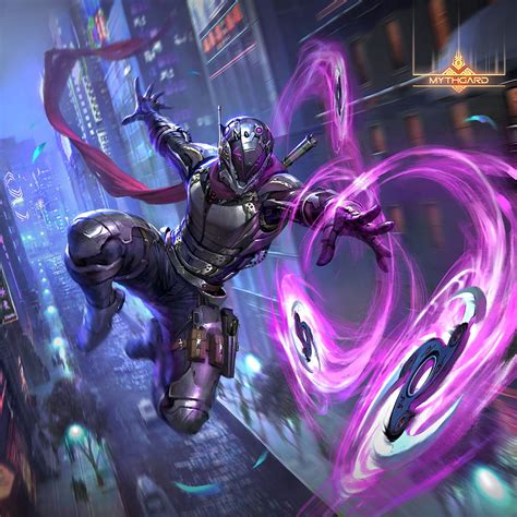 Fajareka Setiawan Drawing Cyberpunk Purple Warrior Shinobi Ninja City