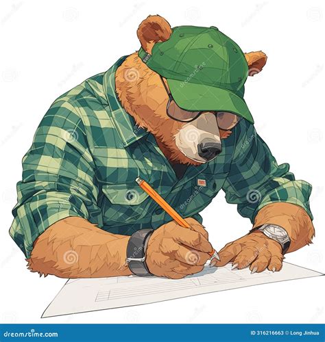 A Brave Bear Writer Cartoon Style Stock Vector - Illustration of