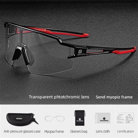 Rockbros Photochromic Cycling Glasses Polarized Built In Myopia Frame Sports Sunglasses Men