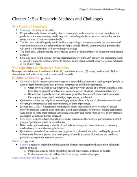 Chapter 2 Lecture Notes 2 Chapter 2 Sex Research Methods And Challenges The Goals Of