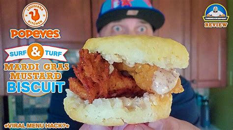 Popeyes Surf Turf Mardi Gras Mustard Biscuit Review VIRAL Food