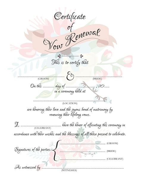 Vow Renewal Certificate Stylish Wedding Certificate A Us Etsy Sweden