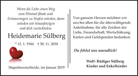 Traueranzeigen von Heidemarie Sülberg Trauer in NRW de