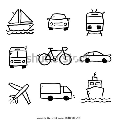 Vector Transportation Doodle Drawings Collection Stock Vector Royalty