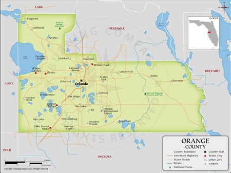 Orange County Map Florida United States Of America