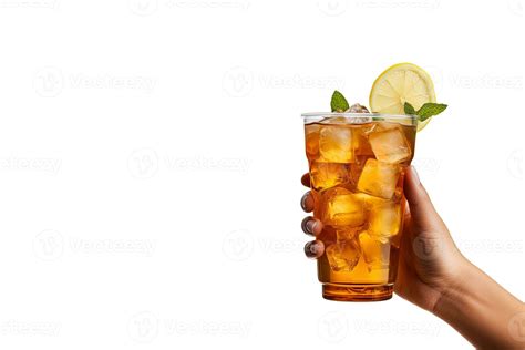 A Hand Holding Takeaway Plastic Cup Of Delicious Iced Lemon Tea