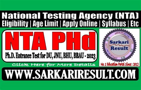 Nta Phd Entrance Test For Du Jnu Bhu And Bbau Result