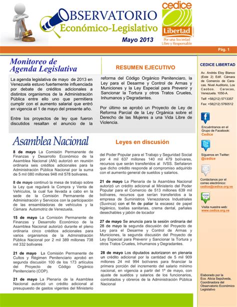 Monitoreo De Agenda Legislativa Mayo 2013 RESUMEN EJECUTIVO