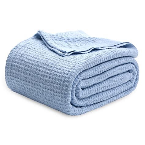 Cozy Comfort 100 Cotton Blankets King Blue Waffle Weave Blankets For