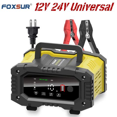 FOXSUR 20A 12V 24V Smart Car Battery Charger For GEL WET AGM Lifepo4