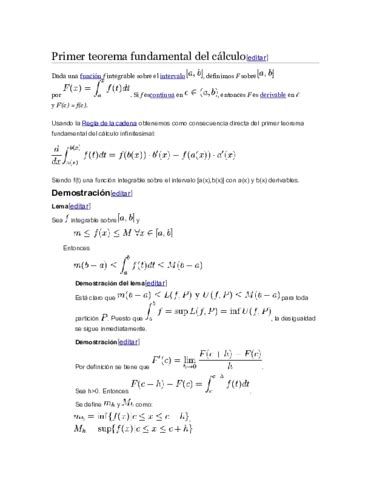 Primer Teorema Fundamental Del Calculo Pdf