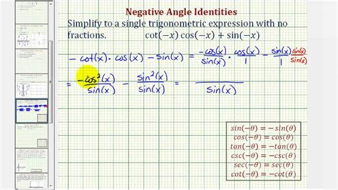 Ex 1 Simplify A Trigonometric Expression Using Negative Angle Identities Youtube