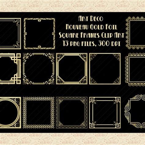 Art Deco Nouveau Gold Foil Frames Elements Bundle Gatsby Etsy