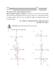 Quarter 2 Circular Functions Week 1 Actvity Sheets Pdf Name Date