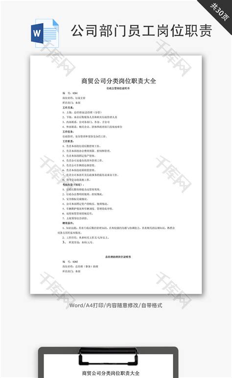 商贸公司分类岗位职责大全word文档千库网wordid：80310