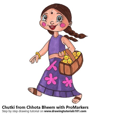 Chutki from Chhota Bheem with ProMarkers [Speed Drawing] | Cute doodles ...