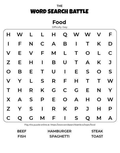 Printable Food Word Search