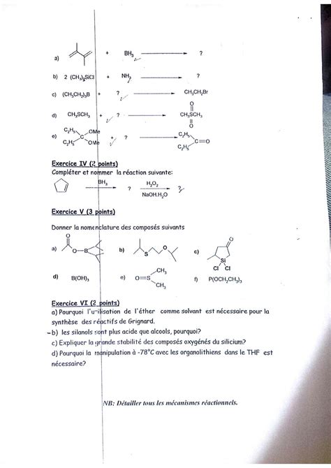 SOLUTION Examen De La Chimie Des Organom Talliques Avec Corrig S