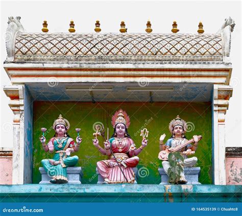 Statue Of Three Hindu Goddesses On The Roof Stock Image Image Of