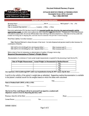 Fillable Online Mmcp Dhmh Maryland SERVICE PRIOR AUTHORIZATION Fax