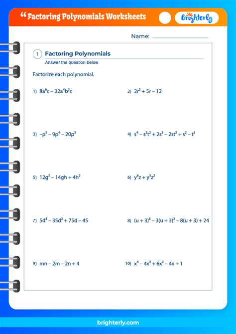 Free Printable Factoring Polynomials Worksheets Pdfs