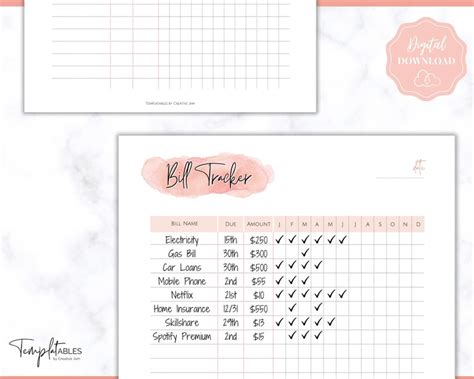 Bill Payment Tracker Printable Monthly Bill Organizer And Etsy