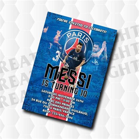 Lionel Messi Psg Paris Saint Germain Soccer Birthday Invitation In