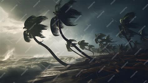 Premium Photo Palm Trees Bend In The Powerful Winds Of A Hurricane