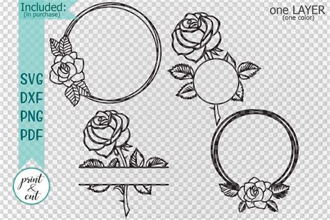 Flower Wreath Svg Rose Svg Split Monogram Floral Svg Svg File