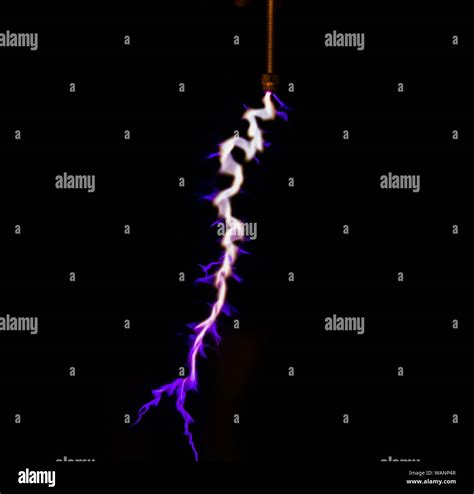 Lightning On A Black Background Corona Discharge Of Tesla Coil Stock