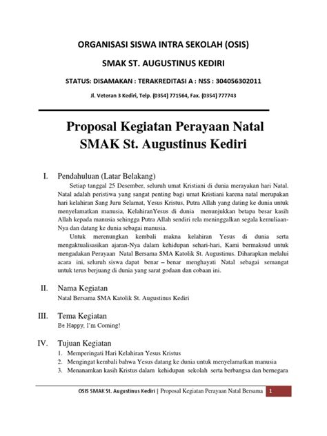 Contoh Proposal Natal Gereja Katolik Serat