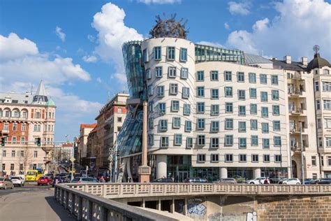 Prague, Czech Republic - April, 2018: Dancing House Ginger and Fred in Prague, Czech Republic ...