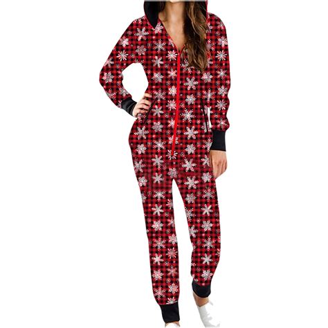 SELONE Pj Set For Women Plus Size Lingerie One Piece Romper Plaid Print Casual Fashion Hooded