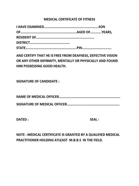 medical fitness certificate format