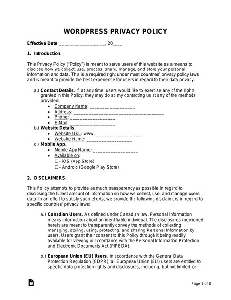 Free Privacy Policy Templates Generator Pdf Word Eforms