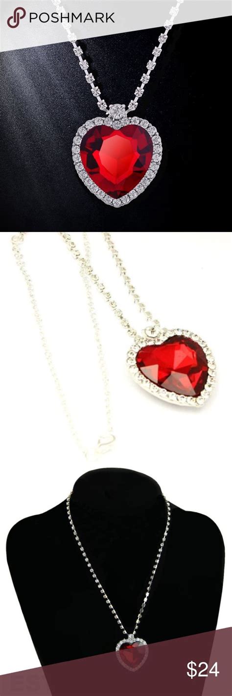 Ruby Red Crystal Heart Titanic Necklace New