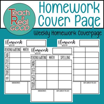 Editable Weekly Homework Cover Page/ Homework Template/ Packet Coverpage