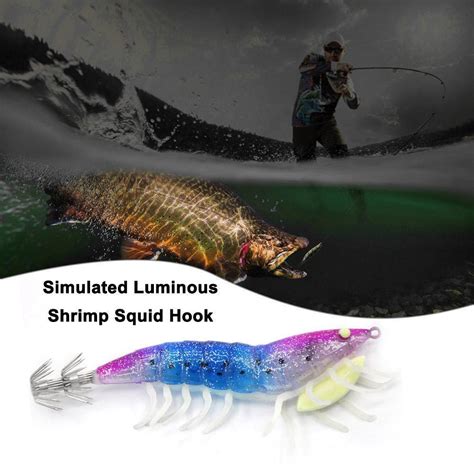 AU Luminous Wood Shrimp Bait Squid Hook Jig Sea Cuttlefish Lures