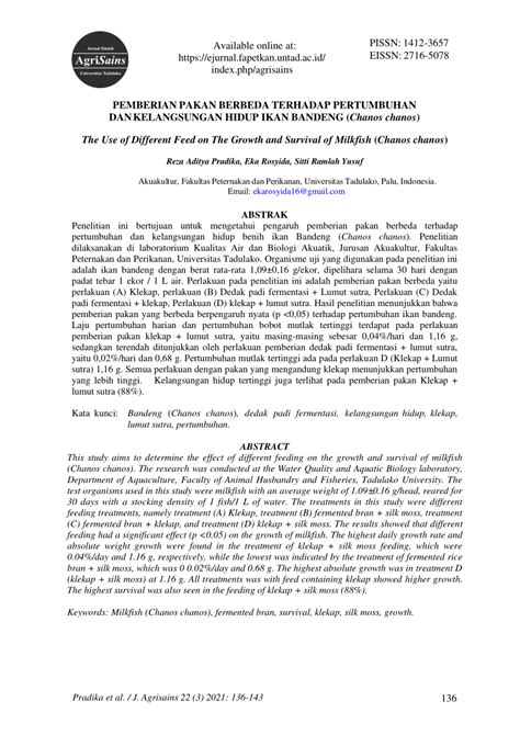 PDF Effect Of Different Natural Feeds On Growth And Survival Rate Of