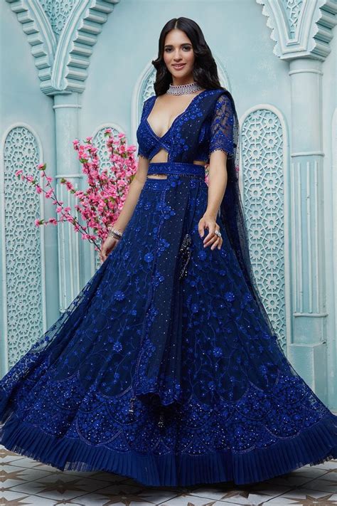 Ariyana Couture Floral Embroidered Lehenga Set Blue Floral