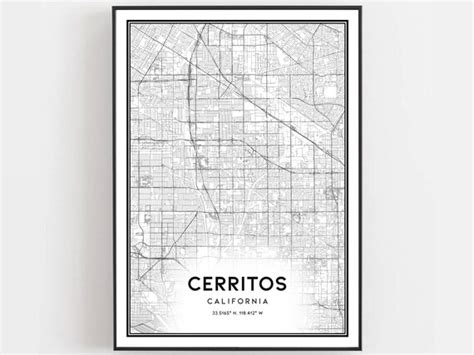 cerritos map print cerritos map poster wall art ca city etsy