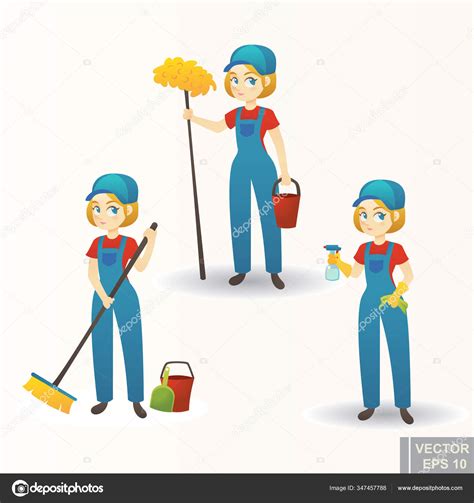 Illustration Cute Cartoon Girl Providing Housecleaning Service Cartoon