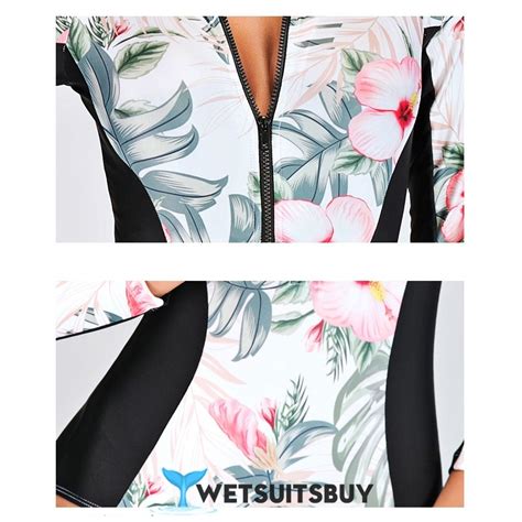 Women S Rash Guard Long Sleeves Floral Print Uv Sun Protection Bikini Cut Shorty Surfing Suit
