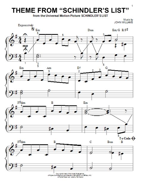 Theme From Schindlers List Sheet Music By John Williams Piano Big