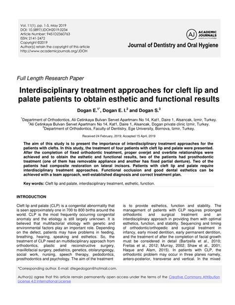 Pdf Interdisciplinary Treatment Approaches For Cleft Lip And Palate Patients To Obtain