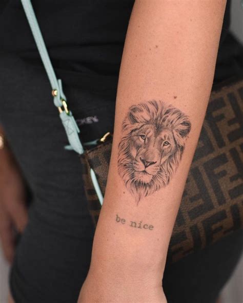 Lion Head Tattoo Inked On The Left Forearm Lion Head Tattoos Small